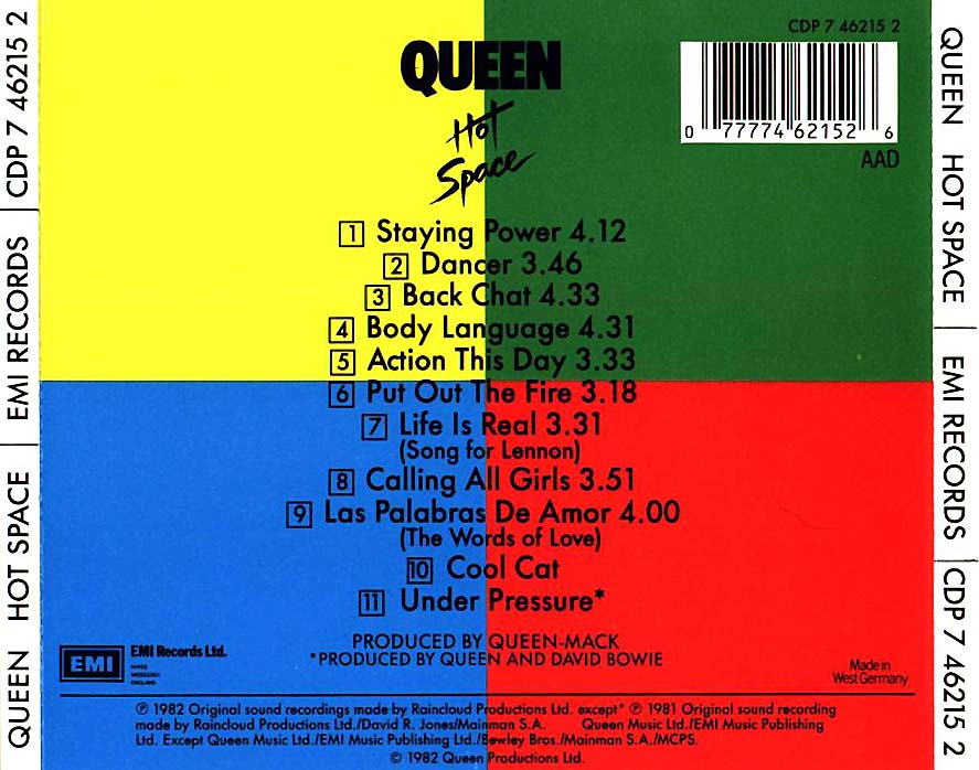 Queen  Hot space  back [1982]